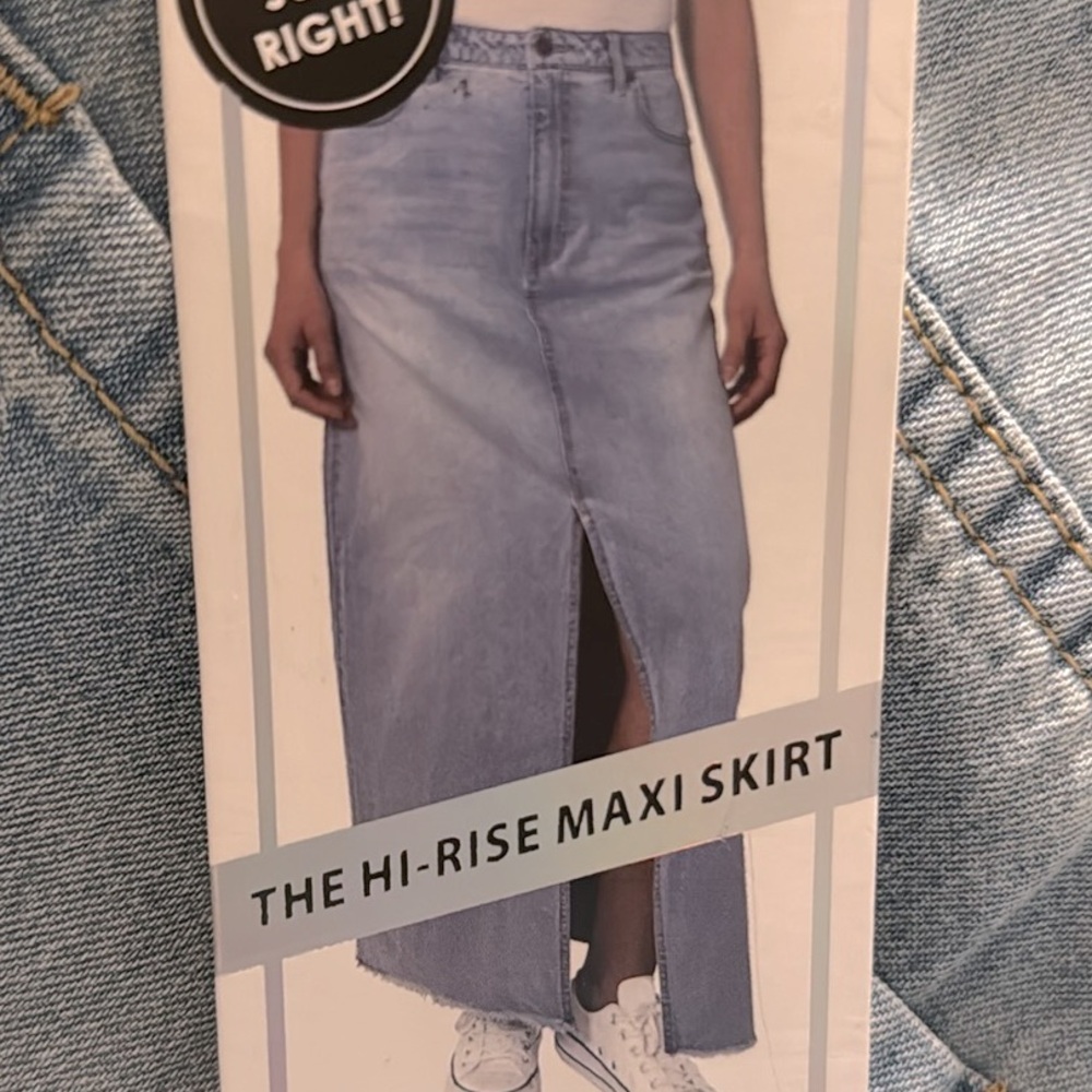 Tinseltown The HI-Rise Blue Denim Maxi Skirt Light Wash Jeans Raw Hem